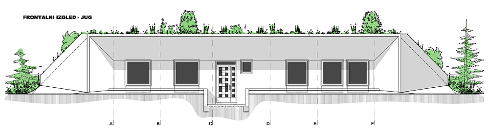 Frontalni izgled prizemne kuće - učitavanje...